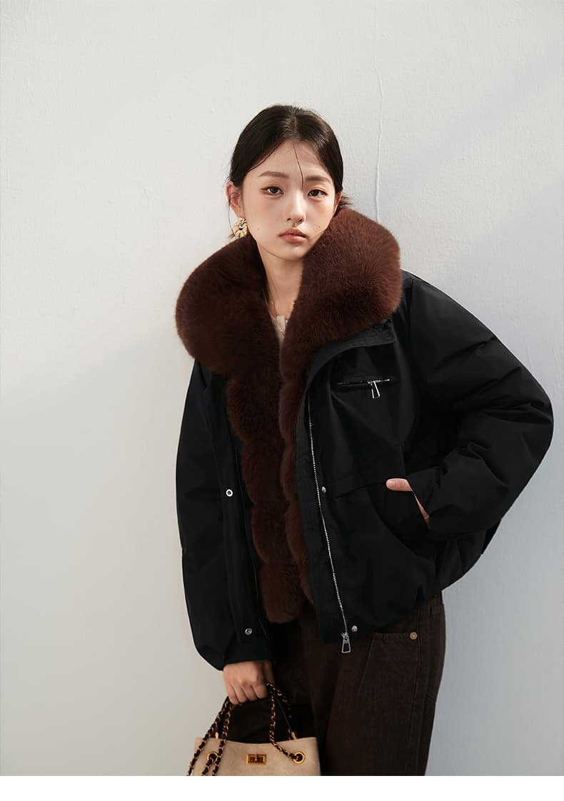 2026 새로운 모방 여우 모피 칼라 아래 면화 의류 여성 짧은 패션 루즈핏 두꺼운 Parker 세트 상세 이미지 49