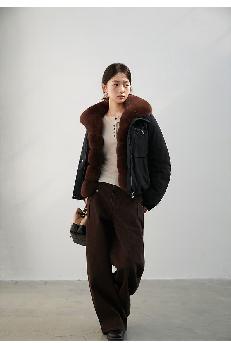2026 새로운 모방 여우 모피 칼라 아래 면화 의류 여성 짧은 패션 루즈핏 두꺼운 Parker 세트 상세 이미지 50