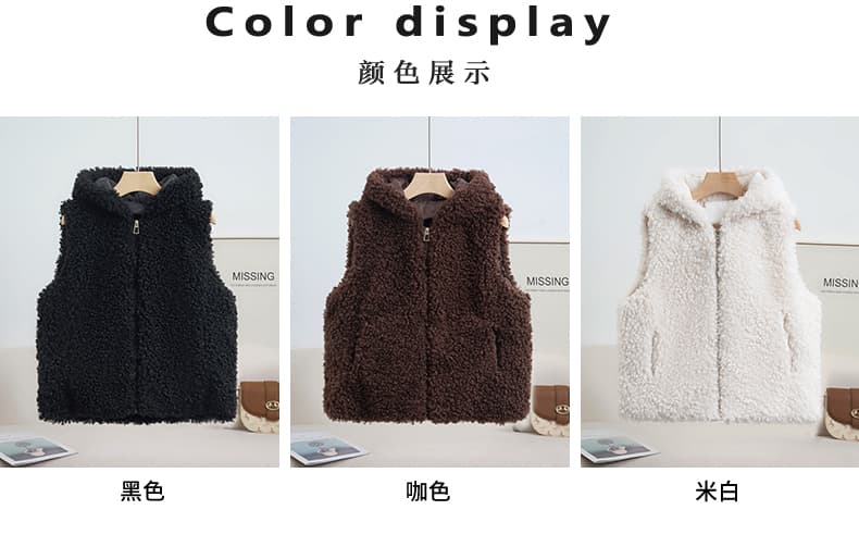 토끼 귀 후드 가을 겨울 새로운 양털 피모 하나 한 부서 루즈핏 민소매 조끼 조끼 여성 재킷 상세 이미지 10