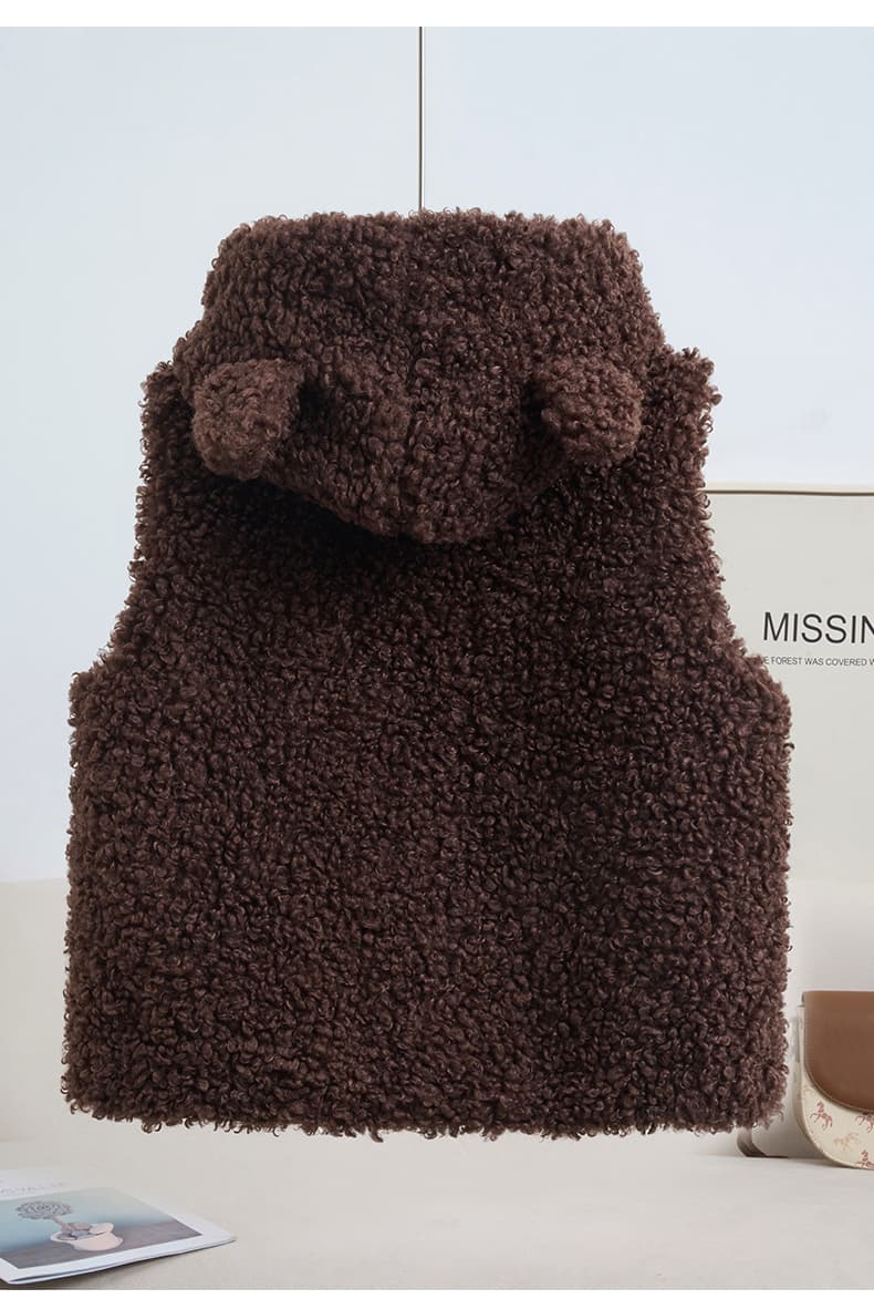 토끼 귀 후드 가을 겨울 새로운 양털 피모 하나 한 부서 루즈핏 민소매 조끼 조끼 여성 재킷 상세 이미지 18