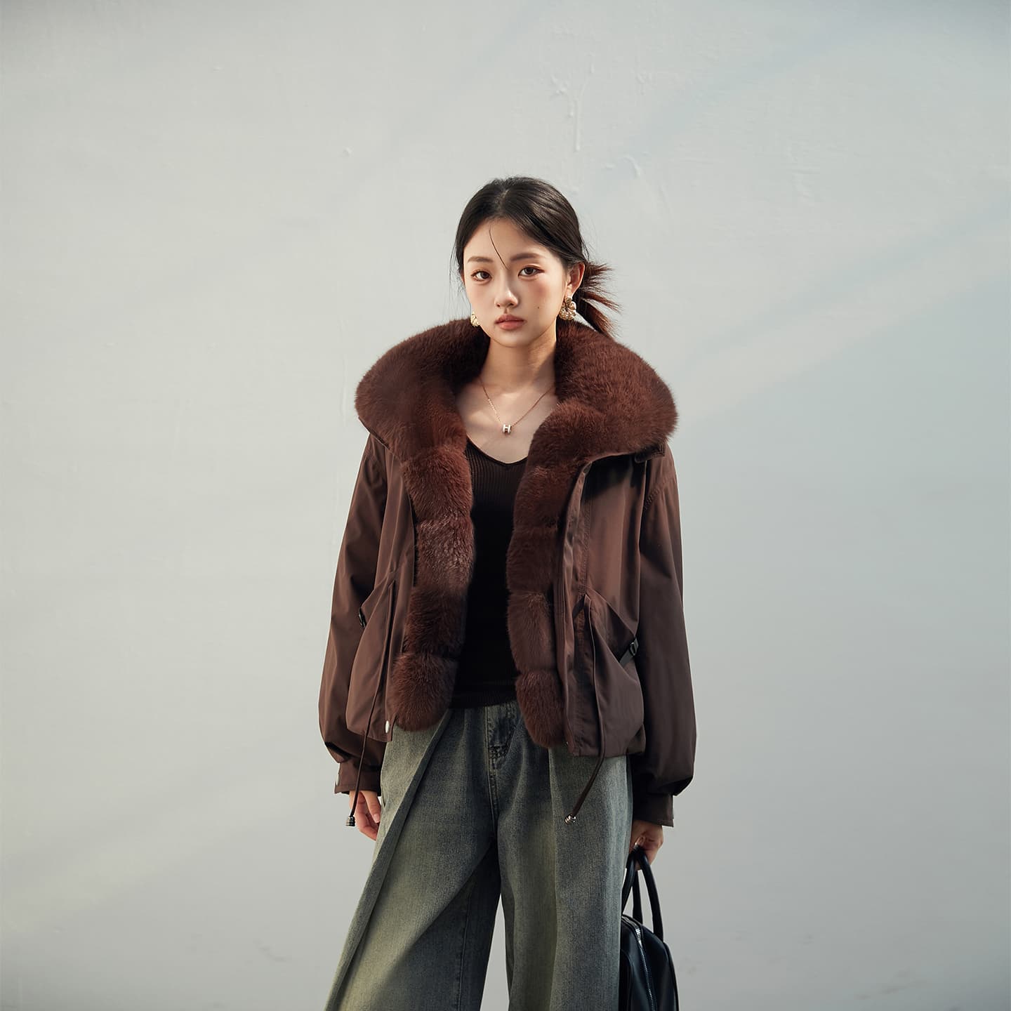 2026 새로운 모방 여우 모피 칼라 아래 면화 의류 여성 짧은 패션 루즈핏 두꺼운 Parker 세트 이미지 2