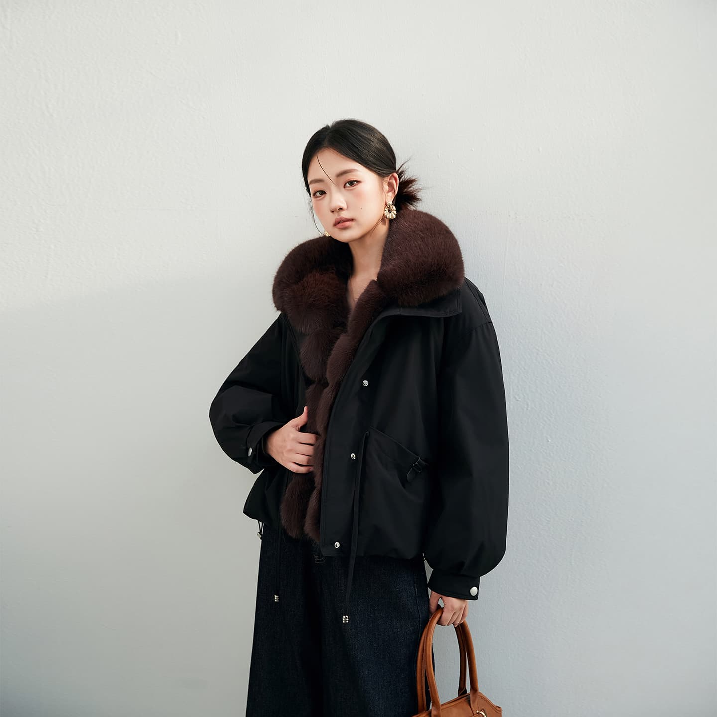 2026 새로운 모방 여우 모피 칼라 아래 면화 의류 여성 짧은 패션 루즈핏 두꺼운 Parker 세트 이미지 3