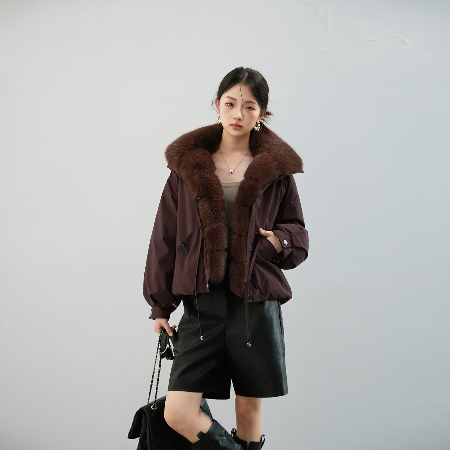 2026 새로운 모방 여우 모피 칼라 아래 면화 의류 여성 짧은 패션 루즈핏 두꺼운 Parker 세트 이미지 5