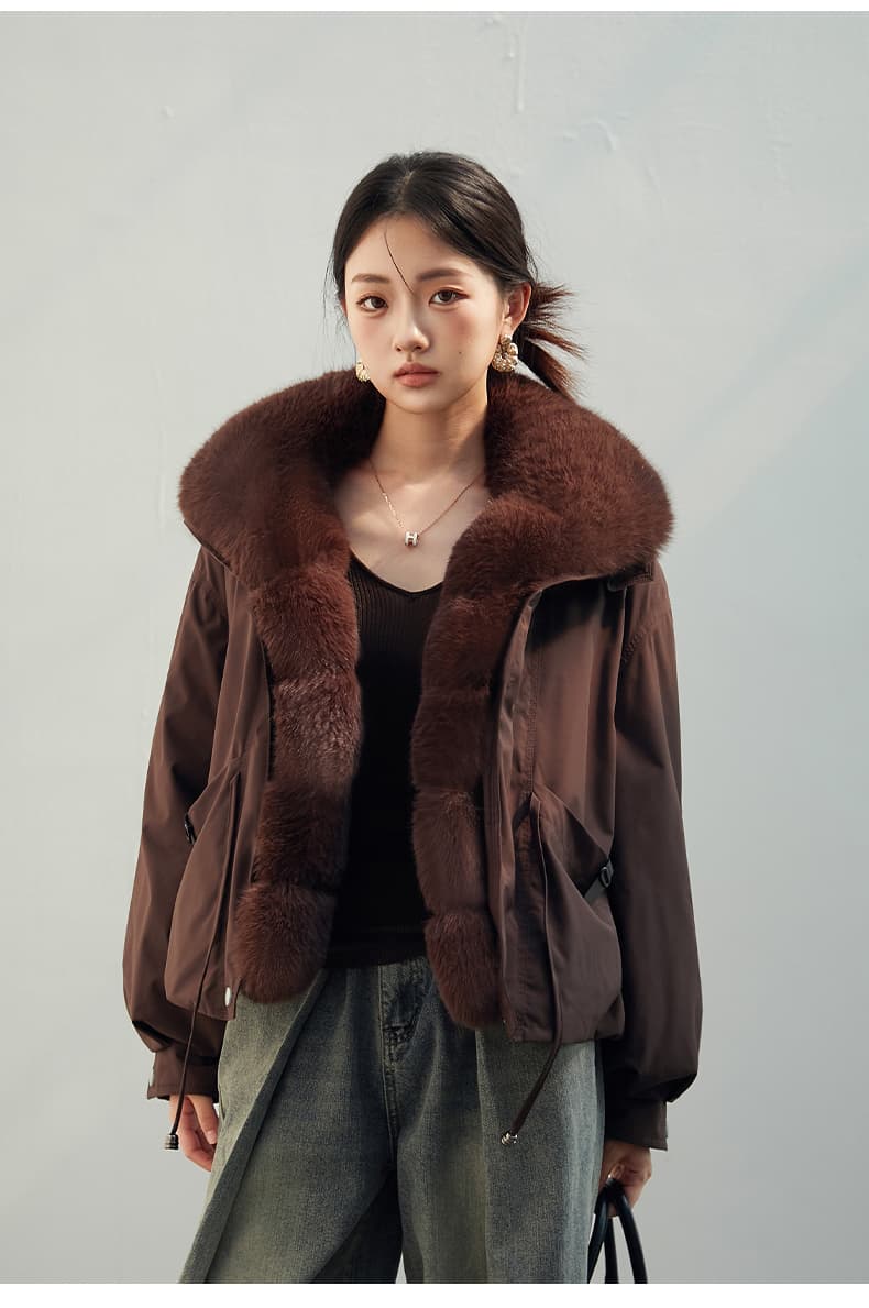 2026 새로운 모방 여우 모피 칼라 아래 면화 의류 여성 짧은 패션 루즈핏 두꺼운 Parker 세트 상세 이미지 2