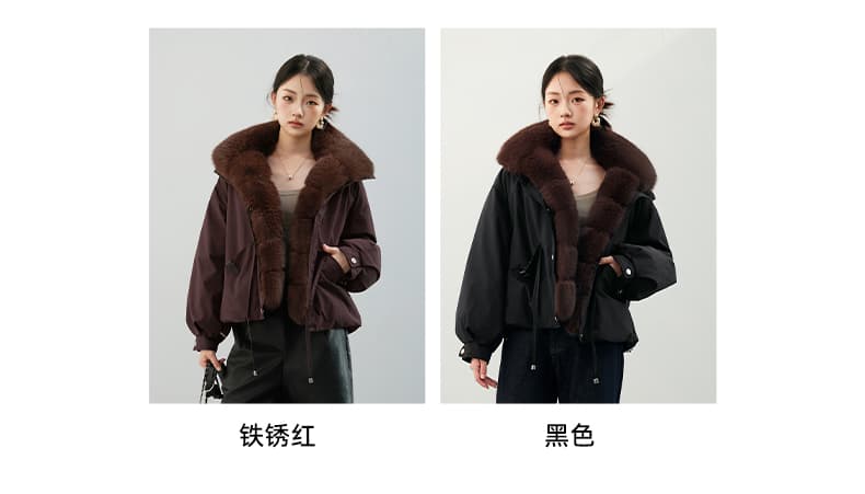 2026 새로운 모방 여우 모피 칼라 아래 면화 의류 여성 짧은 패션 루즈핏 두꺼운 Parker 세트 상세 이미지 13