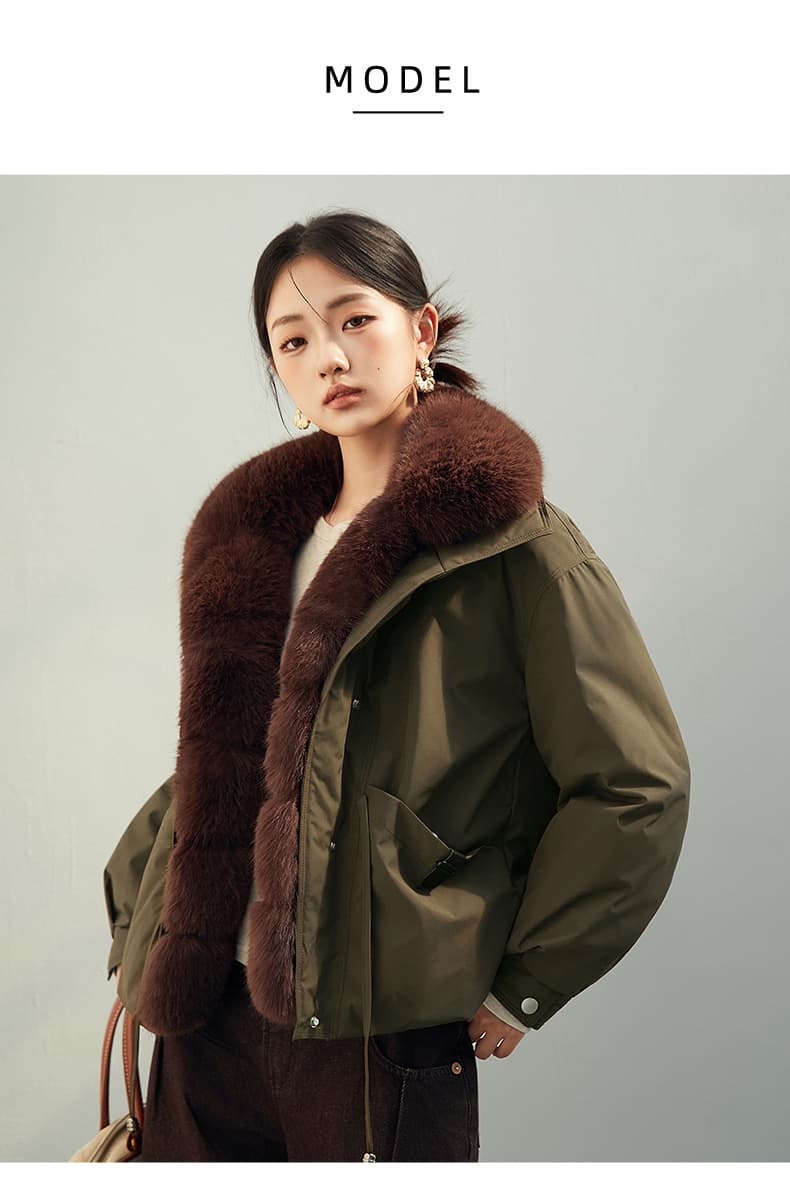 2026 새로운 모방 여우 모피 칼라 아래 면화 의류 여성 짧은 패션 루즈핏 두꺼운 Parker 세트 상세 이미지 14
