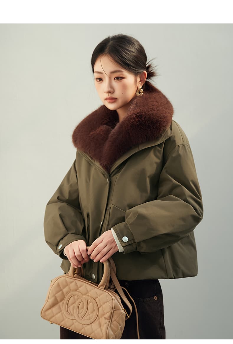 2026 새로운 모방 여우 모피 칼라 아래 면화 의류 여성 짧은 패션 루즈핏 두꺼운 Parker 세트 상세 이미지 18