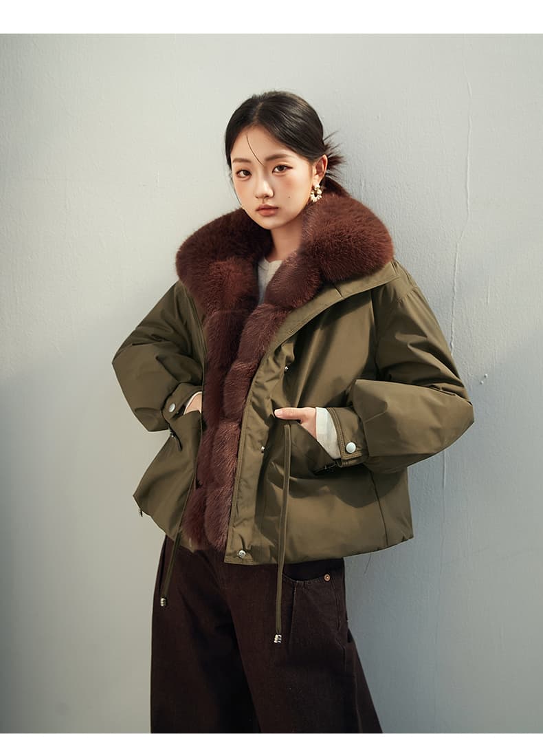 2026 새로운 모방 여우 모피 칼라 아래 면화 의류 여성 짧은 패션 루즈핏 두꺼운 Parker 세트 상세 이미지 22