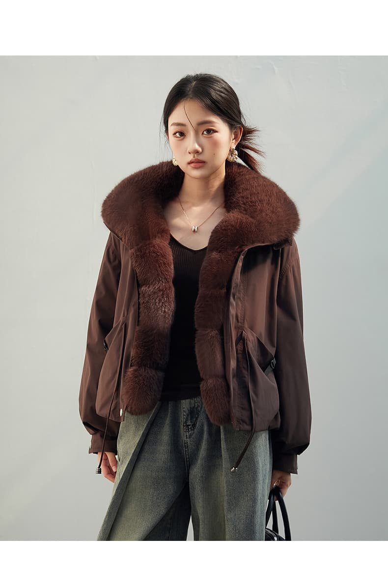2026 새로운 모방 여우 모피 칼라 아래 면화 의류 여성 짧은 패션 루즈핏 두꺼운 Parker 세트 상세 이미지 26