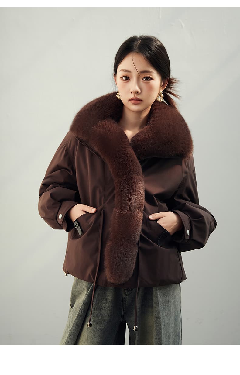 2026 새로운 모방 여우 모피 칼라 아래 면화 의류 여성 짧은 패션 루즈핏 두꺼운 Parker 세트 상세 이미지 27
