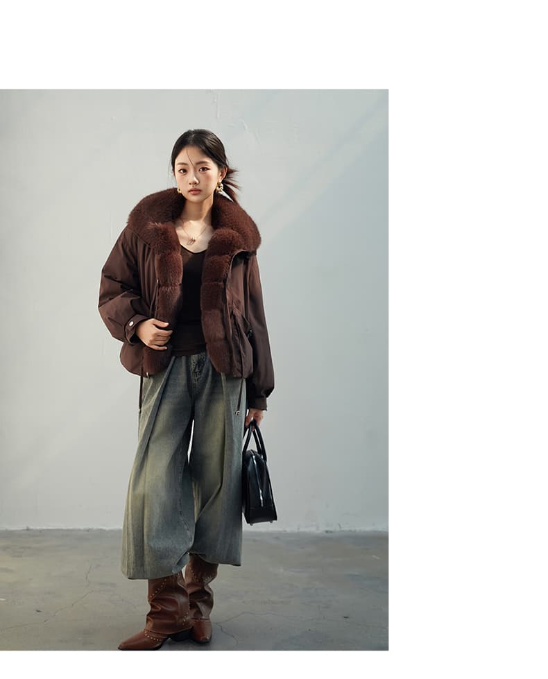 2026 새로운 모방 여우 모피 칼라 아래 면화 의류 여성 짧은 패션 루즈핏 두꺼운 Parker 세트 상세 이미지 28