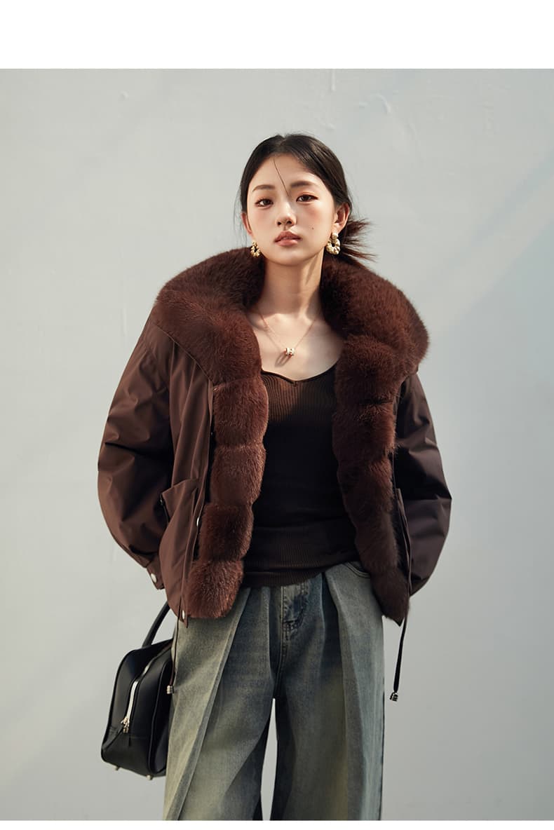 2026 새로운 모방 여우 모피 칼라 아래 면화 의류 여성 짧은 패션 루즈핏 두꺼운 Parker 세트 상세 이미지 30