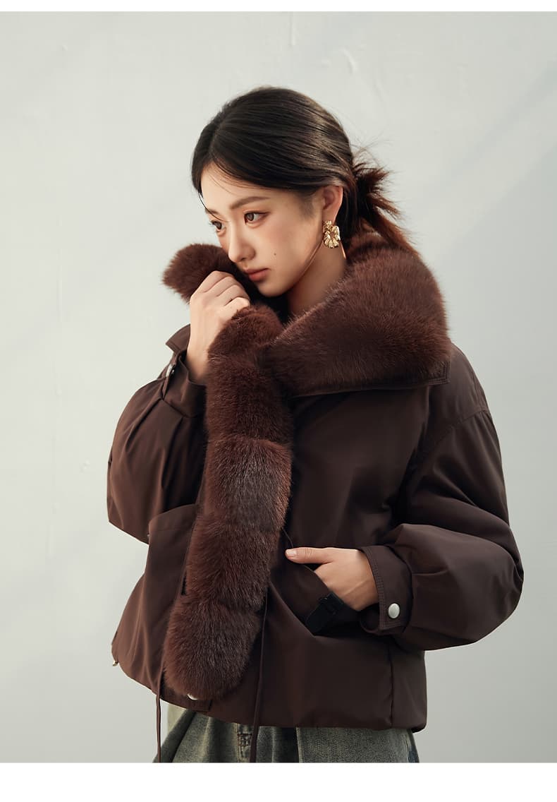 2026 새로운 모방 여우 모피 칼라 아래 면화 의류 여성 짧은 패션 루즈핏 두꺼운 Parker 세트 상세 이미지 31