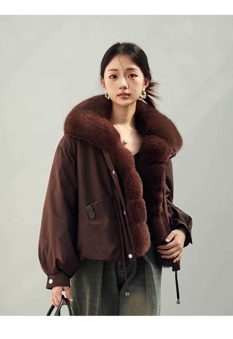 2026 새로운 모방 여우 모피 칼라 아래 면화 의류 여성 짧은 패션 루즈핏 두꺼운 Parker 세트 상세 이미지 34