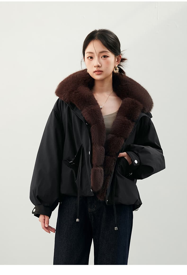 2026 새로운 모방 여우 모피 칼라 아래 면화 의류 여성 짧은 패션 루즈핏 두꺼운 Parker 세트 상세 이미지 35