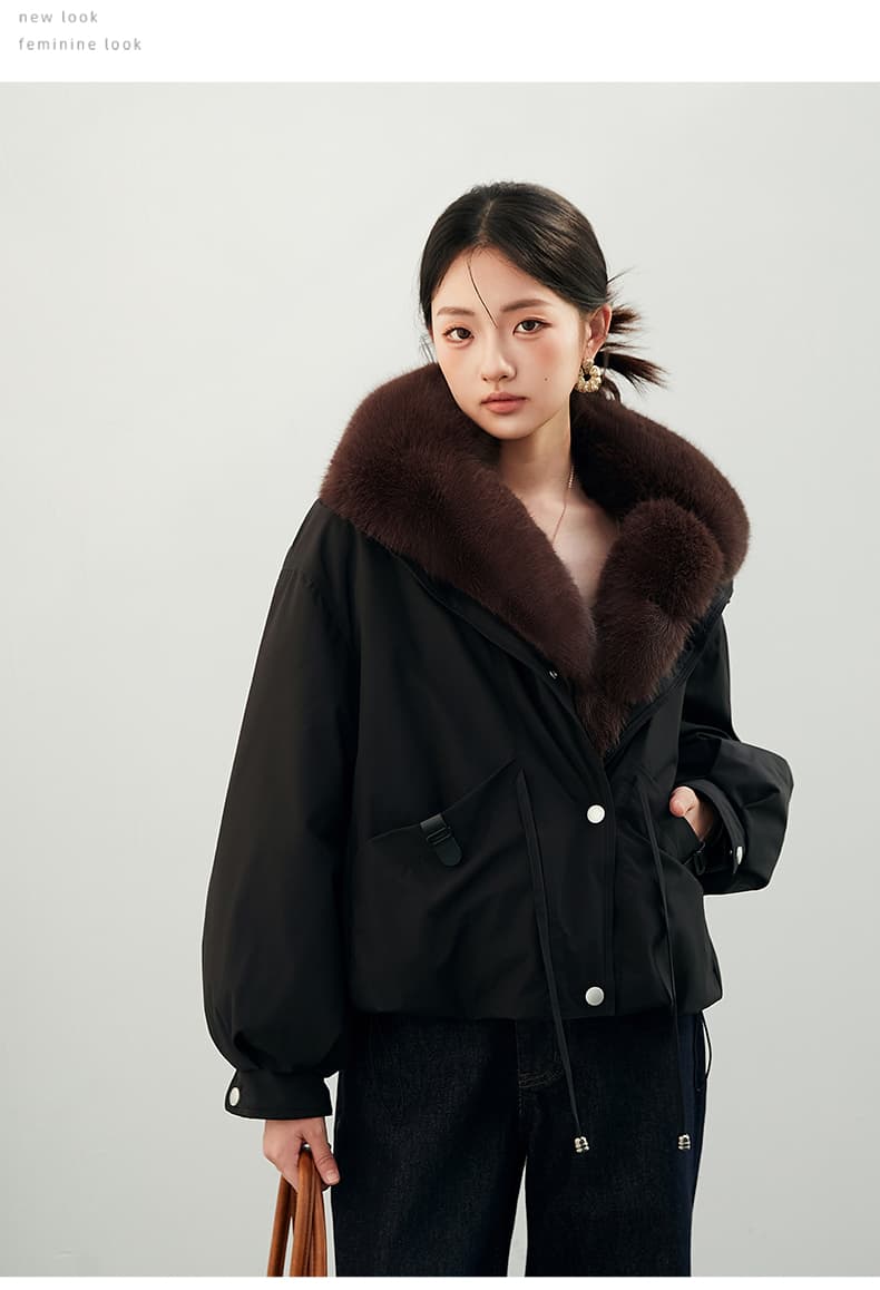 2026 새로운 모방 여우 모피 칼라 아래 면화 의류 여성 짧은 패션 루즈핏 두꺼운 Parker 세트 상세 이미지 38