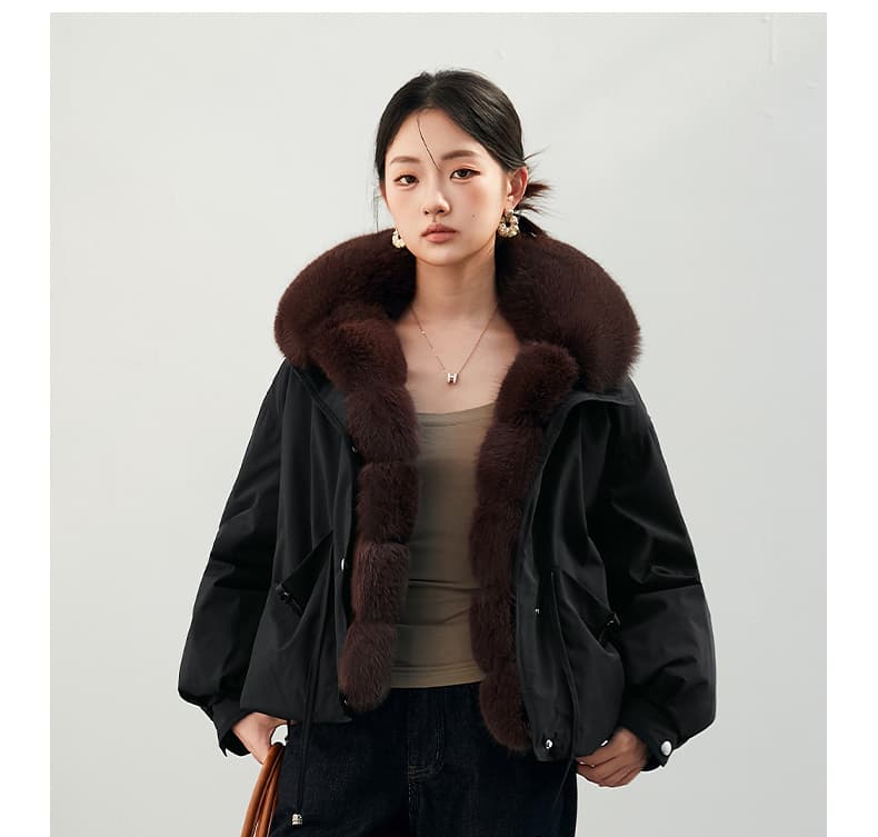 2026 새로운 모방 여우 모피 칼라 아래 면화 의류 여성 짧은 패션 루즈핏 두꺼운 Parker 세트 상세 이미지 41