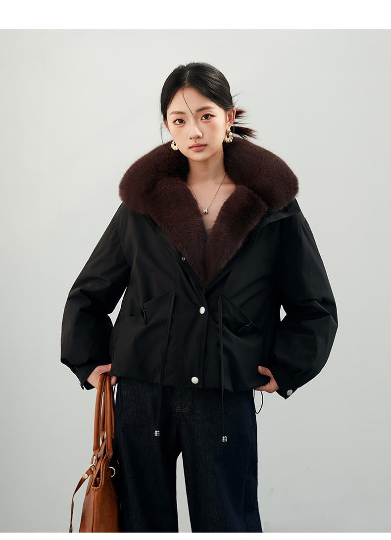 2026 새로운 모방 여우 모피 칼라 아래 면화 의류 여성 짧은 패션 루즈핏 두꺼운 Parker 세트 상세 이미지 42