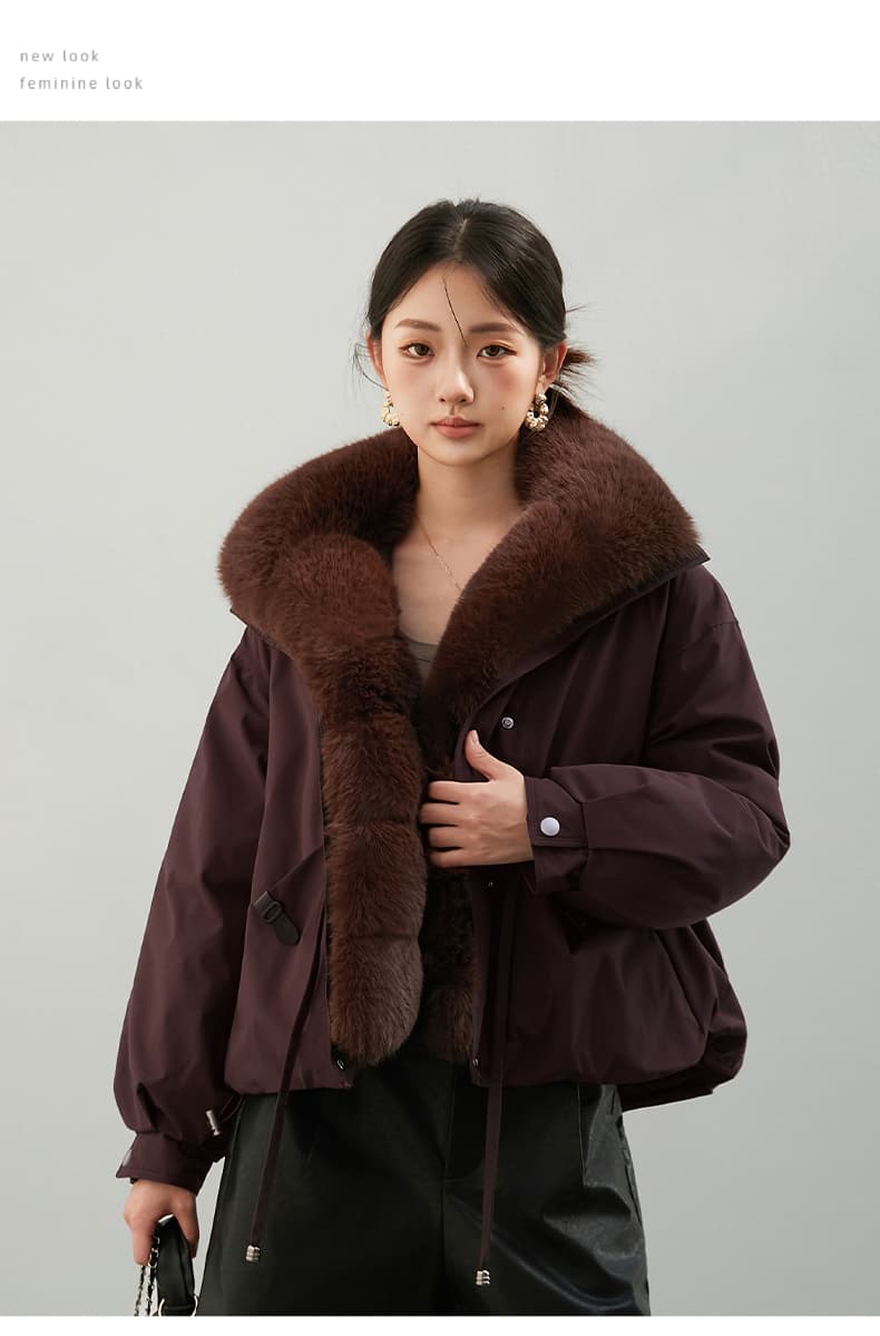 2026 새로운 모방 여우 모피 칼라 아래 면화 의류 여성 짧은 패션 루즈핏 두꺼운 Parker 세트 상세 이미지 49