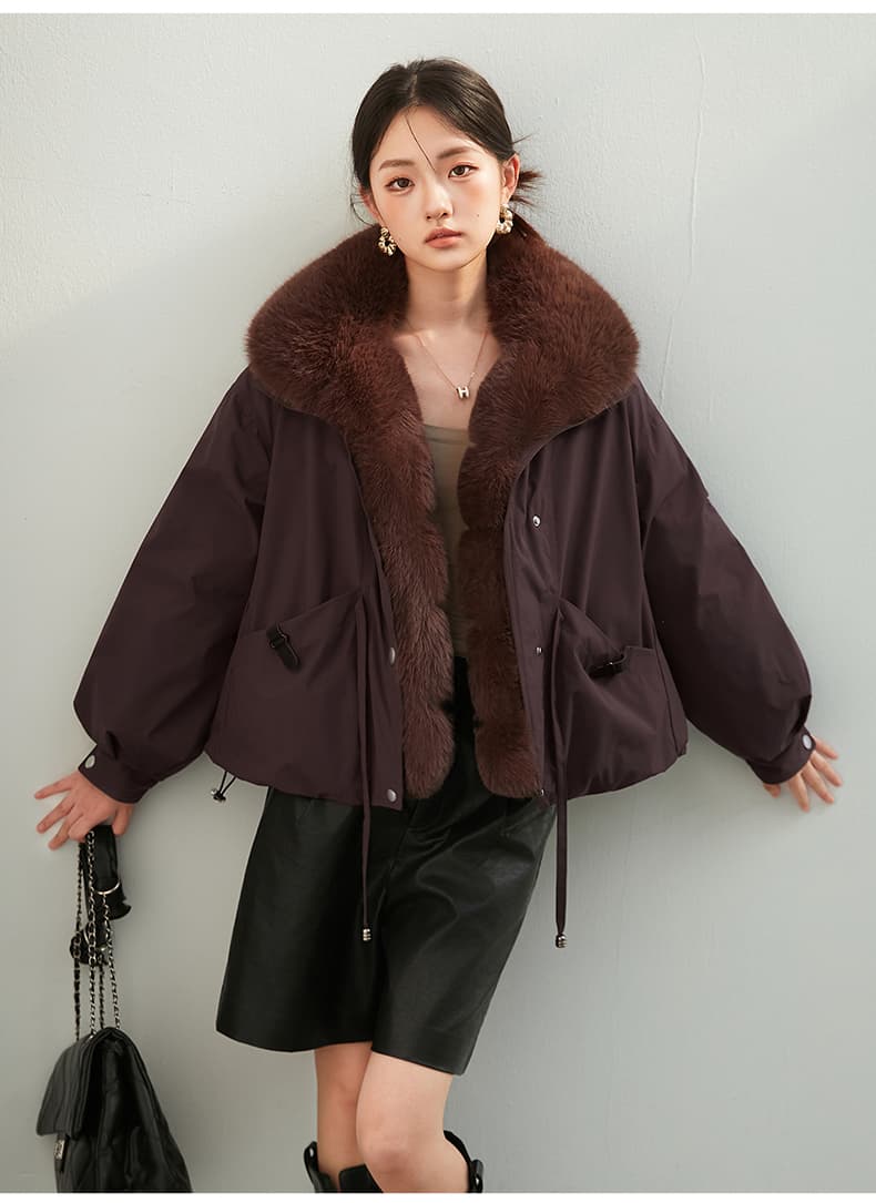 2026 새로운 모방 여우 모피 칼라 아래 면화 의류 여성 짧은 패션 루즈핏 두꺼운 Parker 세트 상세 이미지 50