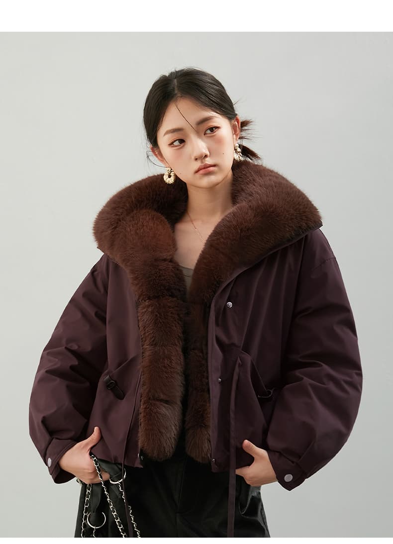 2026 새로운 모방 여우 모피 칼라 아래 면화 의류 여성 짧은 패션 루즈핏 두꺼운 Parker 세트 상세 이미지 53
