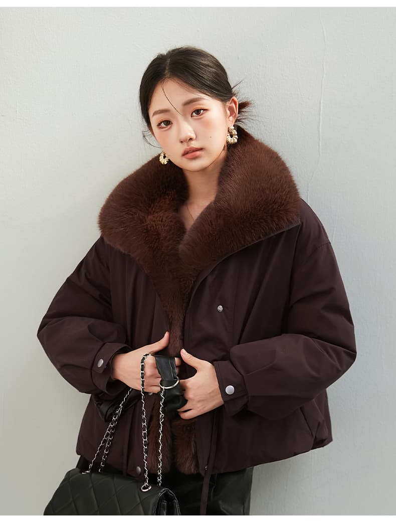 2026 새로운 모방 여우 모피 칼라 아래 면화 의류 여성 짧은 패션 루즈핏 두꺼운 Parker 세트 상세 이미지 54