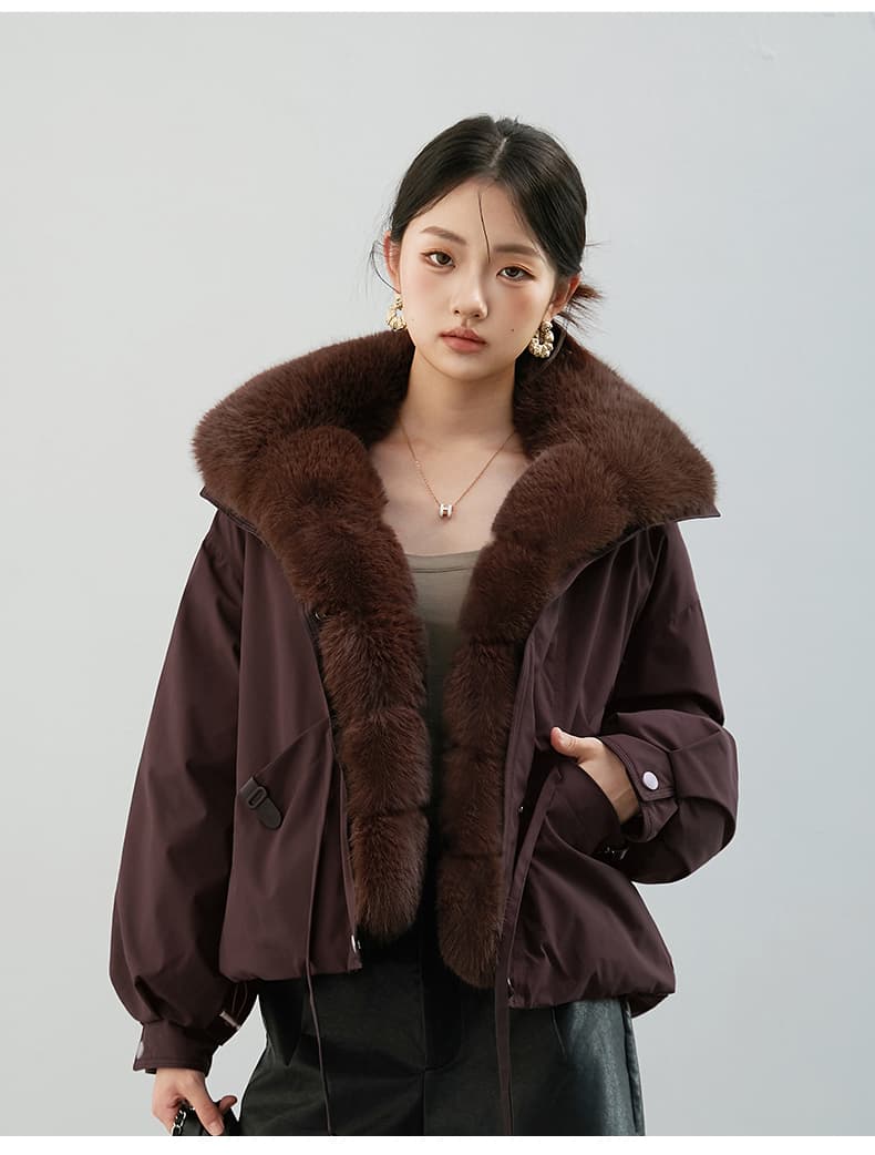 2026 새로운 모방 여우 모피 칼라 아래 면화 의류 여성 짧은 패션 루즈핏 두꺼운 Parker 세트 상세 이미지 58