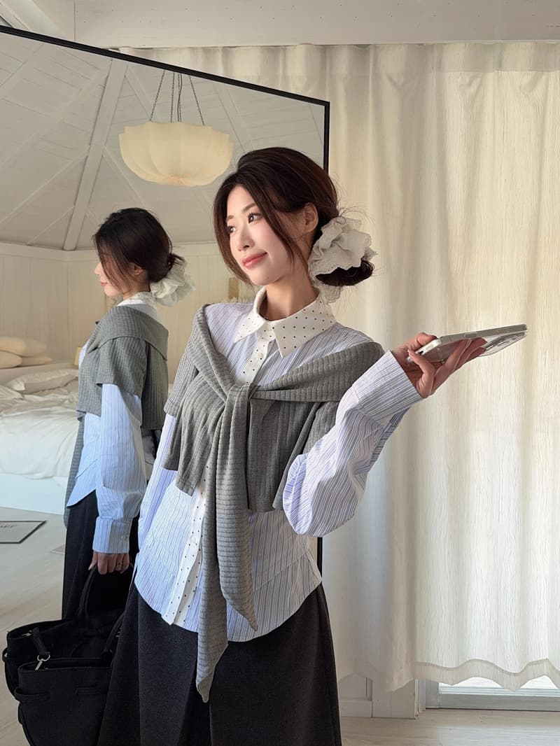 학원 스타일 페이크 레이어드 여성 셔츠 2026 가을 새로운 고급 센스 작은 대중 Chic 긴팔 맨위 상세 이미지 5