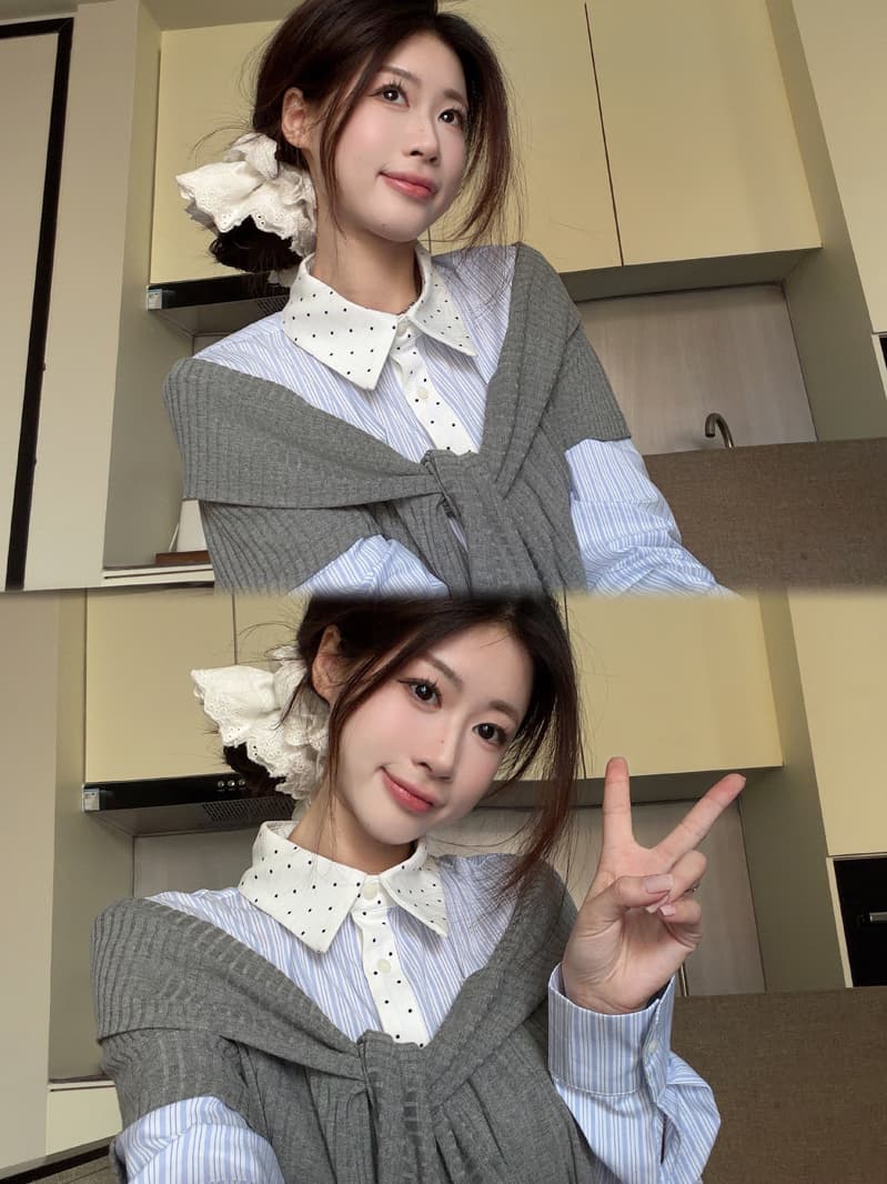학원 스타일 페이크 레이어드 여성 셔츠 2026 가을 새로운 고급 센스 작은 대중 Chic 긴팔 맨위 상세 이미지 7