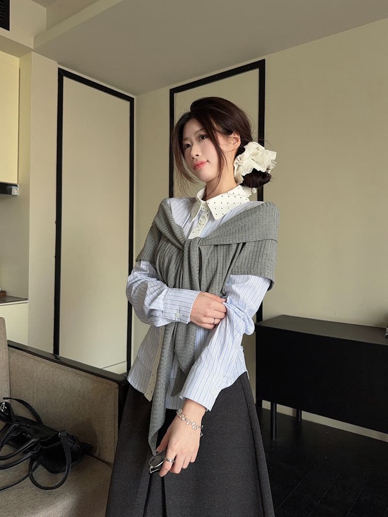 학원 스타일 페이크 레이어드 여성 셔츠 2026 가을 새로운 고급 센스 작은 대중 Chic 긴팔 맨위 상세 이미지 8