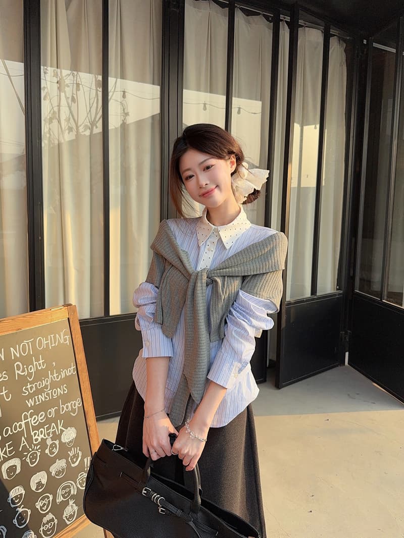 학원 스타일 페이크 레이어드 여성 셔츠 2026 가을 새로운 고급 센스 작은 대중 Chic 긴팔 맨위 상세 이미지 9