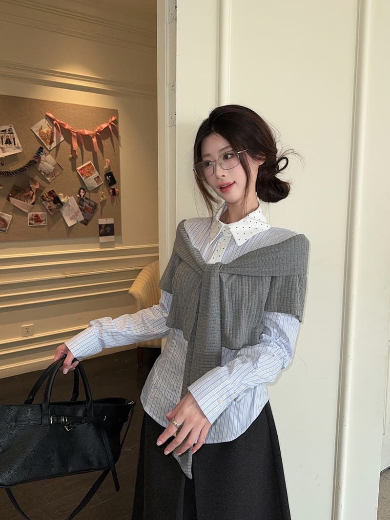 학원 스타일 페이크 레이어드 여성 셔츠 2026 가을 새로운 고급 센스 작은 대중 Chic 긴팔 맨위 상세 이미지 10