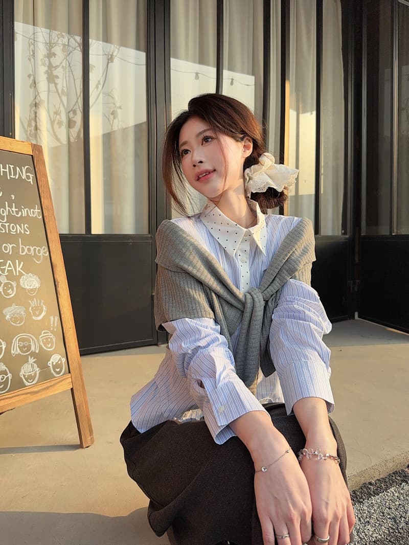 학원 스타일 페이크 레이어드 여성 셔츠 2026 가을 새로운 고급 센스 작은 대중 Chic 긴팔 맨위 상세 이미지 12