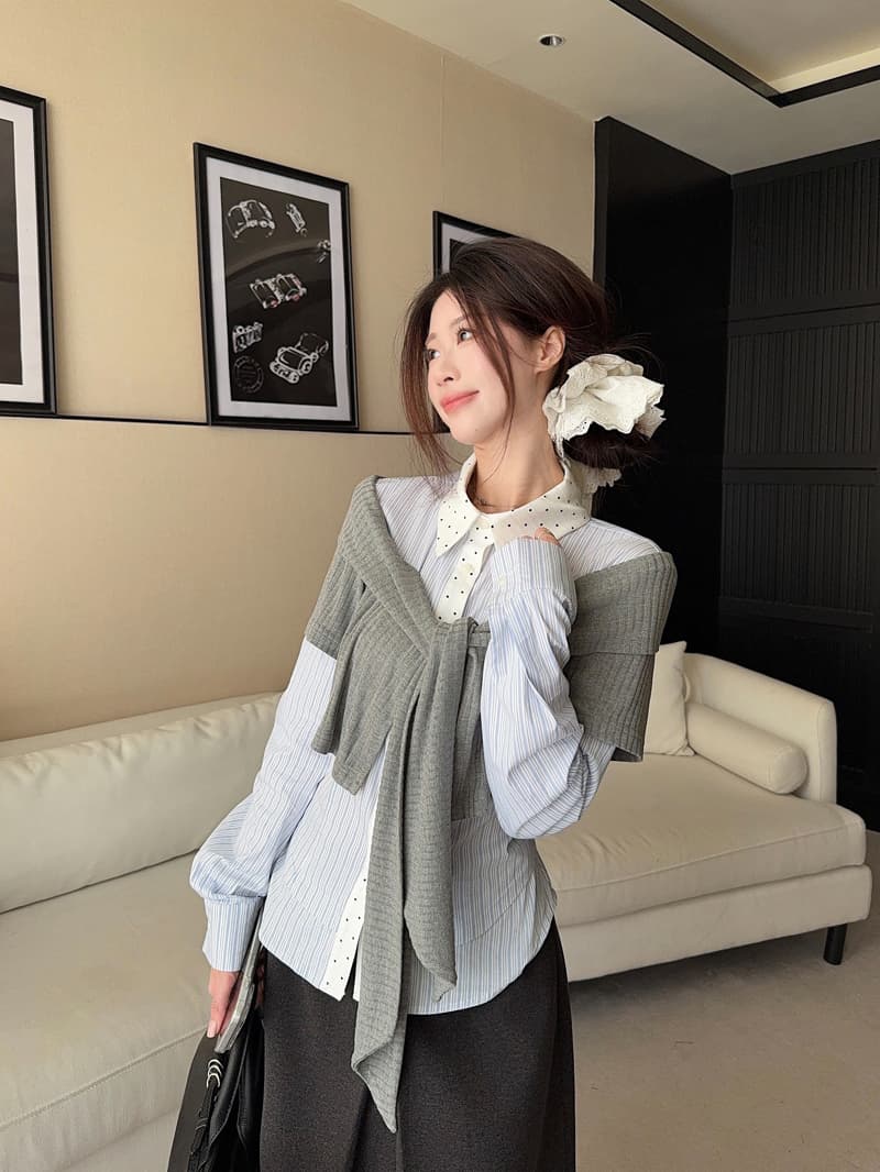학원 스타일 페이크 레이어드 여성 셔츠 2026 가을 새로운 고급 센스 작은 대중 Chic 긴팔 맨위 상세 이미지 14