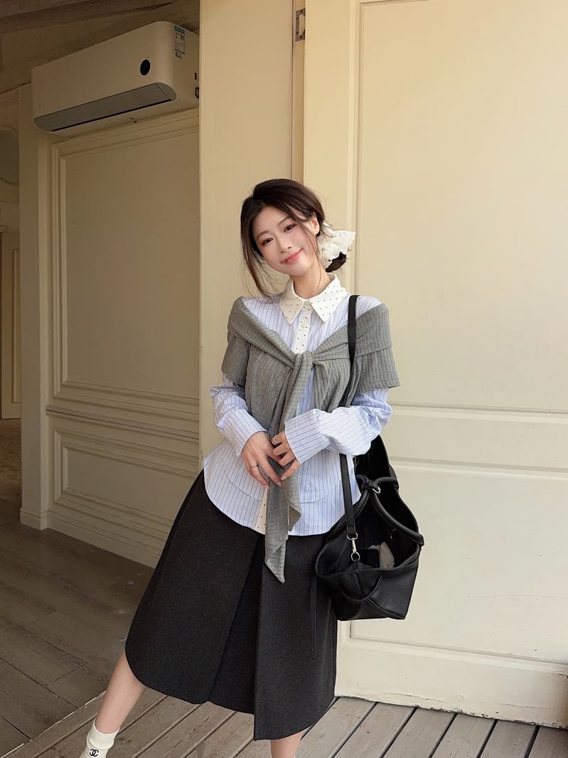 학원 스타일 페이크 레이어드 여성 셔츠 2026 가을 새로운 고급 센스 작은 대중 Chic 긴팔 맨위 상세 이미지 15