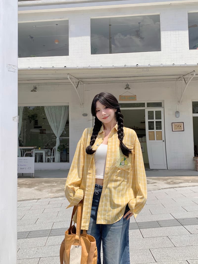 디자인 센스 색상 버클 체크무늬 긴팔 여성 셔츠 2026 가을 새로운 Chic 과일 프린트 주머니 맨위 상세 이미지 15