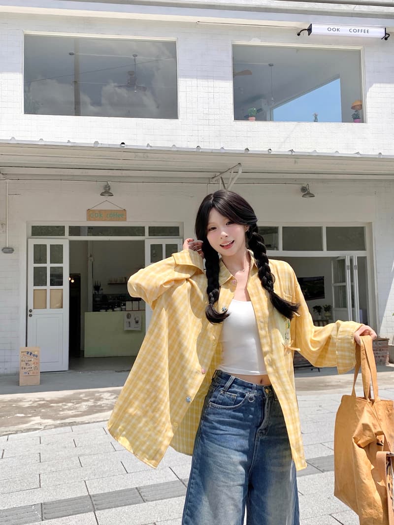 디자인 센스 색상 버클 체크무늬 긴팔 여성 셔츠 2026 가을 새로운 Chic 과일 프린트 주머니 맨위 상세 이미지 16