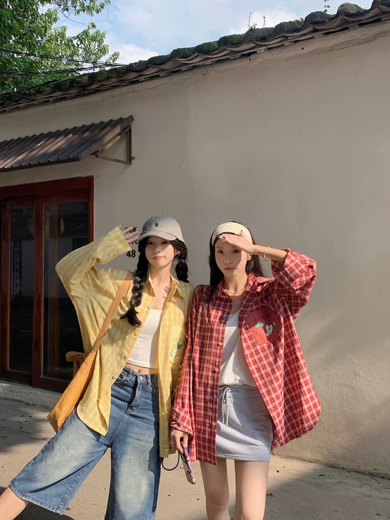 디자인 센스 색상 버클 체크무늬 긴팔 여성 셔츠 2026 가을 새로운 Chic 과일 프린트 주머니 맨위 상세 이미지 29