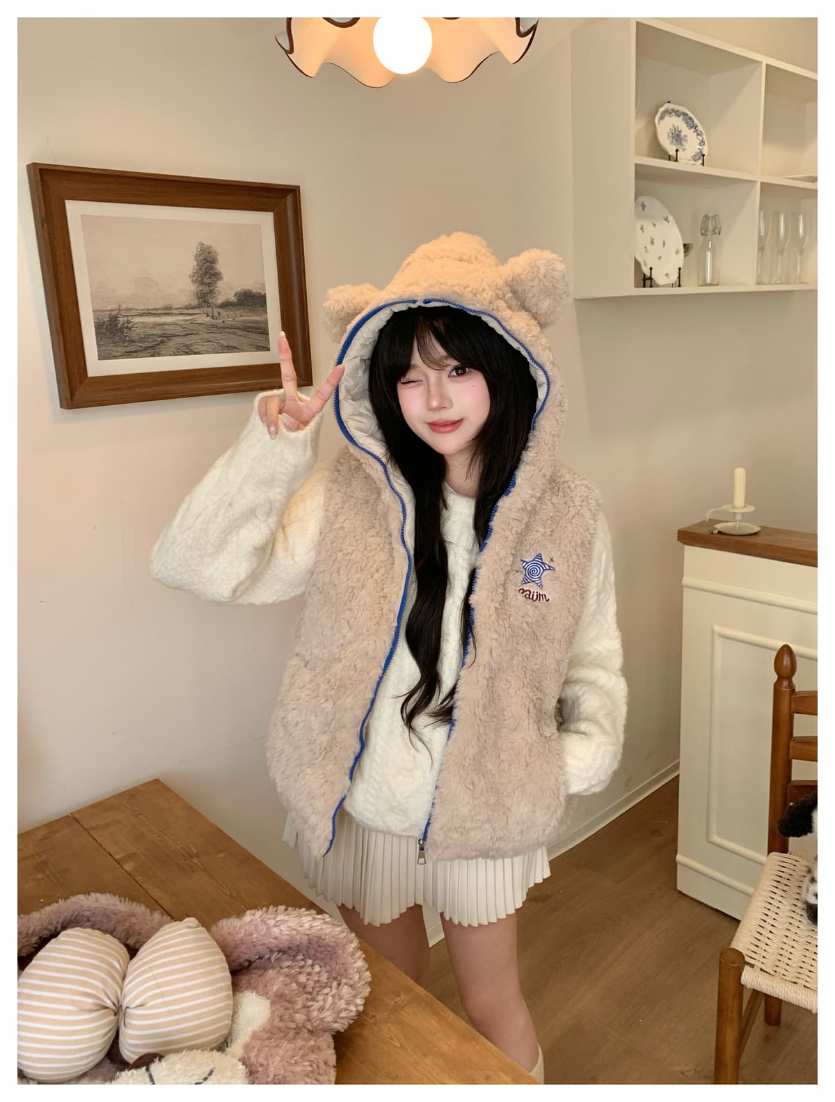 실사 귀여운 작은 곰 귀 후드 베스트 여성 코트 가을 겨울 새로운 루즈핏 슬림해 보이는 작은 키 민소매 조끼 상세 이미지 24
