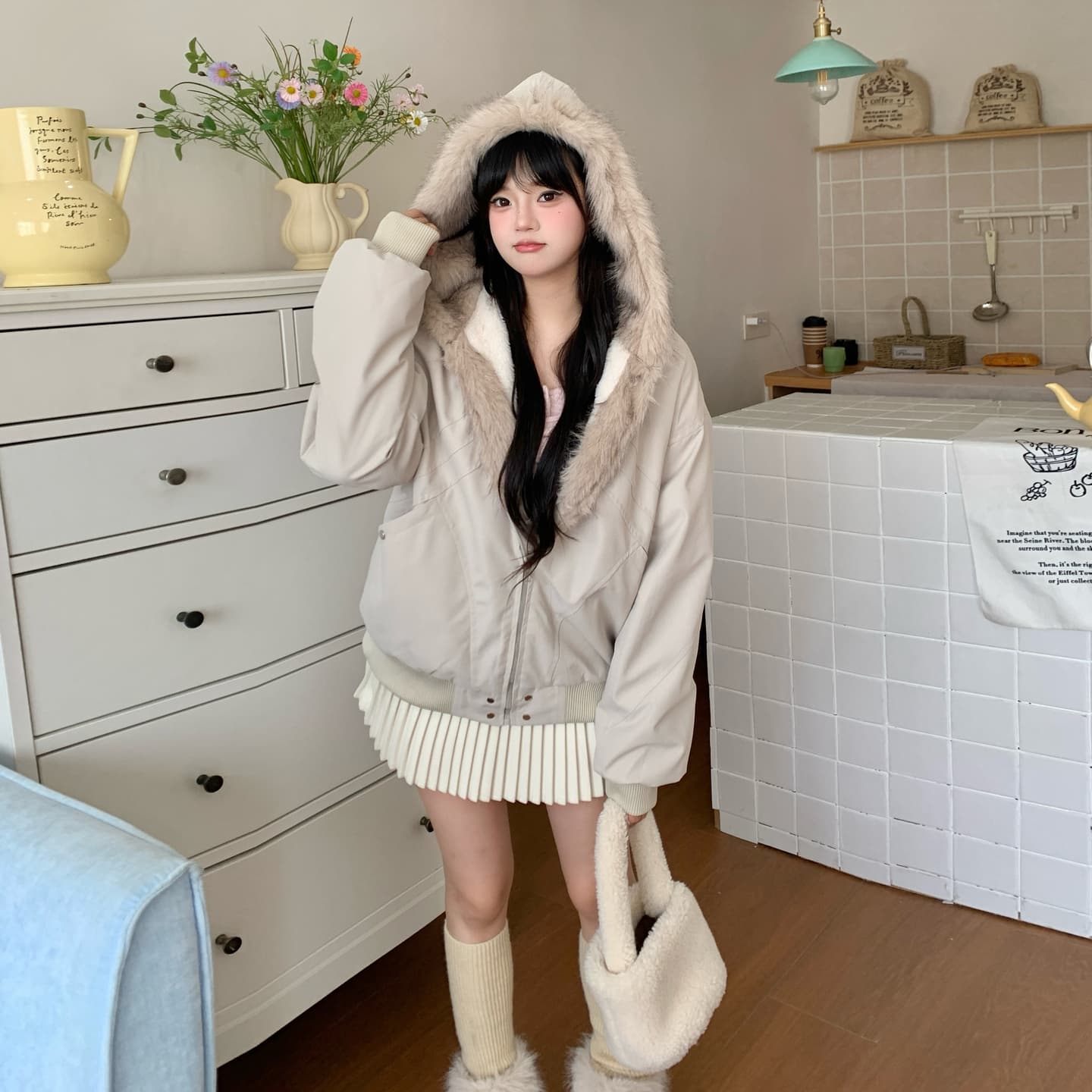 실사 레트로 쇼트 스타일 좌 산 조각 여성 겨울 두꺼운 보온 모피 칼라 재킷 면 의류 해체 후드 면 옷 재킷 이미지 2