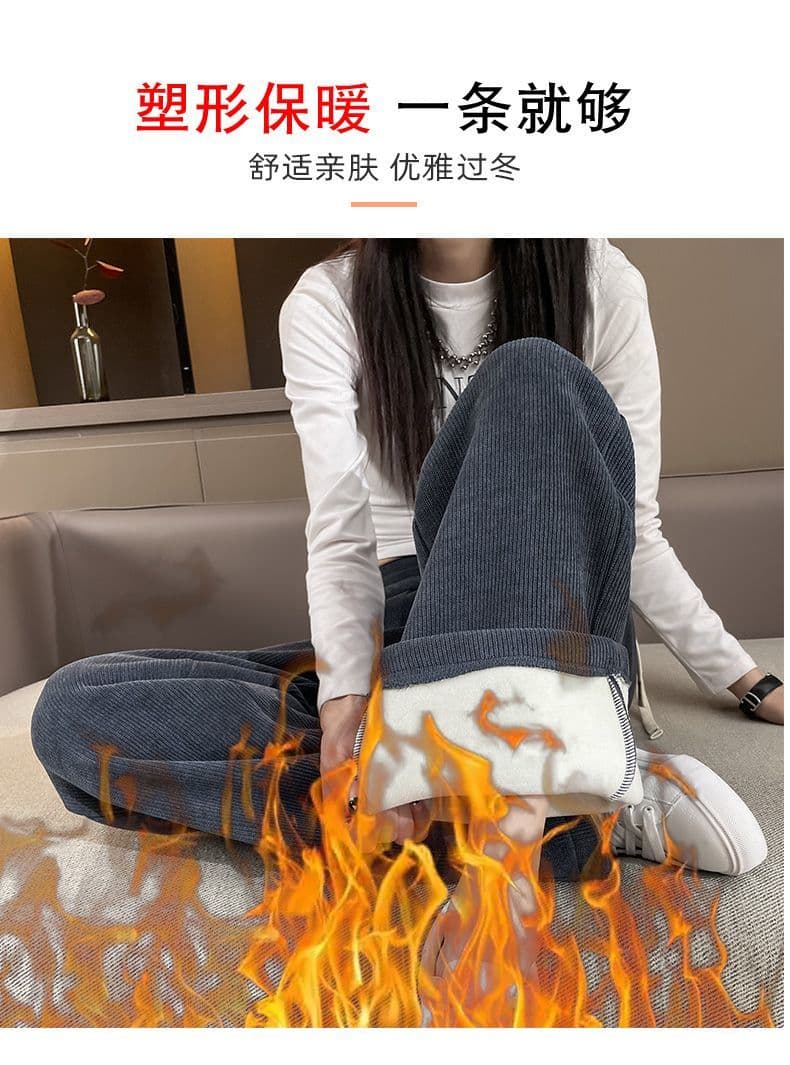 털이 있고 두꺼운 와이드 레그 팬츠 가을 겨울 두꺼운 스타일 2024 새로운 루즈핏 캐주얼 빅 사이즈 슬림해 보이는 운동 스트레이트 팬츠 상세 이미지 7