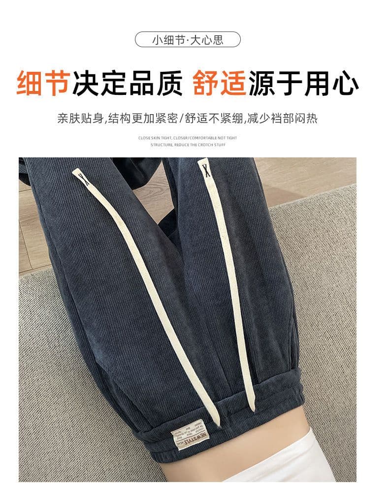 털이 있고 두꺼운 와이드 레그 팬츠 가을 겨울 두꺼운 스타일 2024 새로운 루즈핏 캐주얼 빅 사이즈 슬림해 보이는 운동 스트레이트 팬츠 상세 이미지 8