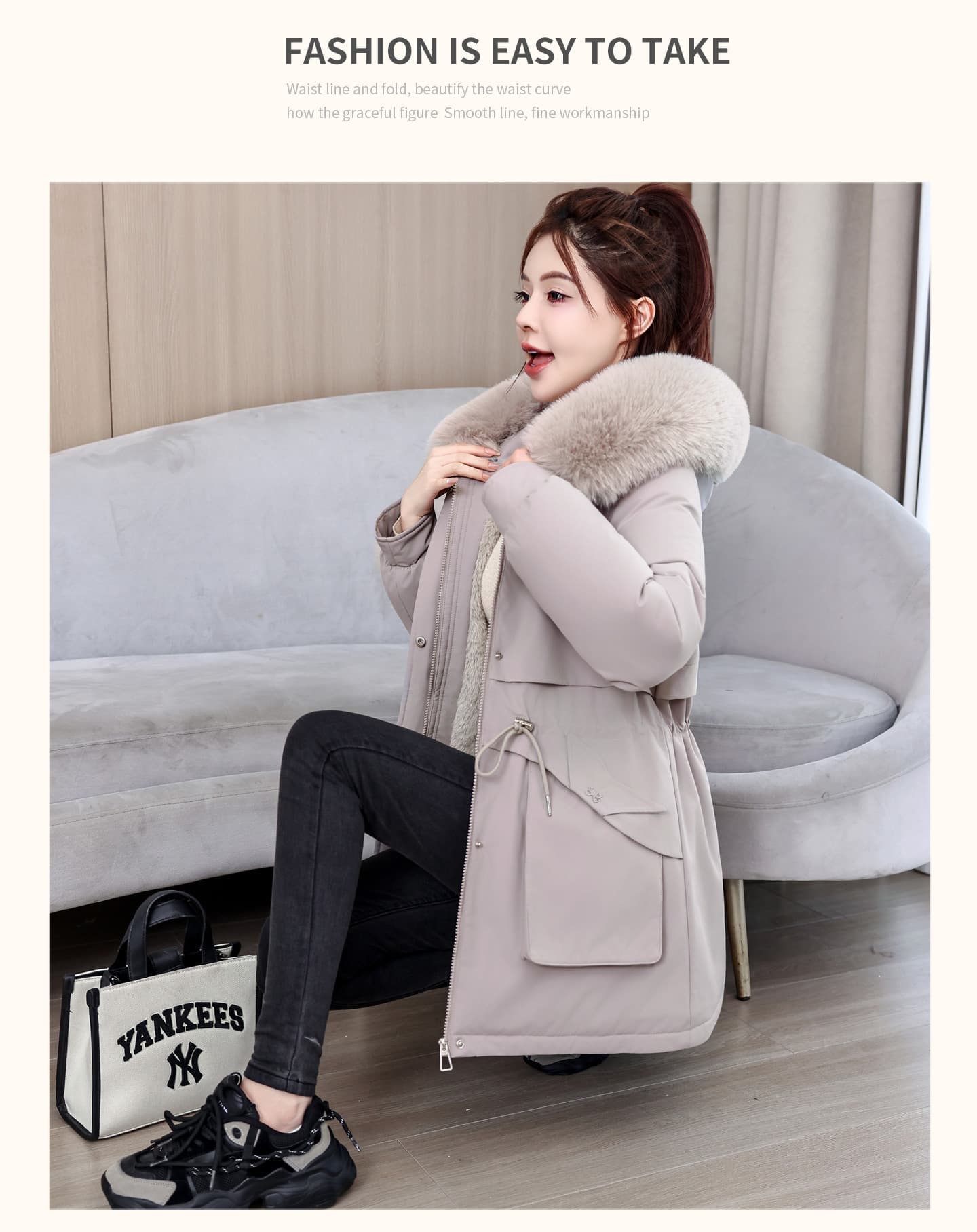 실사 빅 사이즈 여성 의류 털이 있고 두꺼운 허리 수축 아래 면화 의류 여성 의류 Parker 서비스 면 옷 목화 진딧물 큰 모피 칼라 재킷 상세 이미지 12