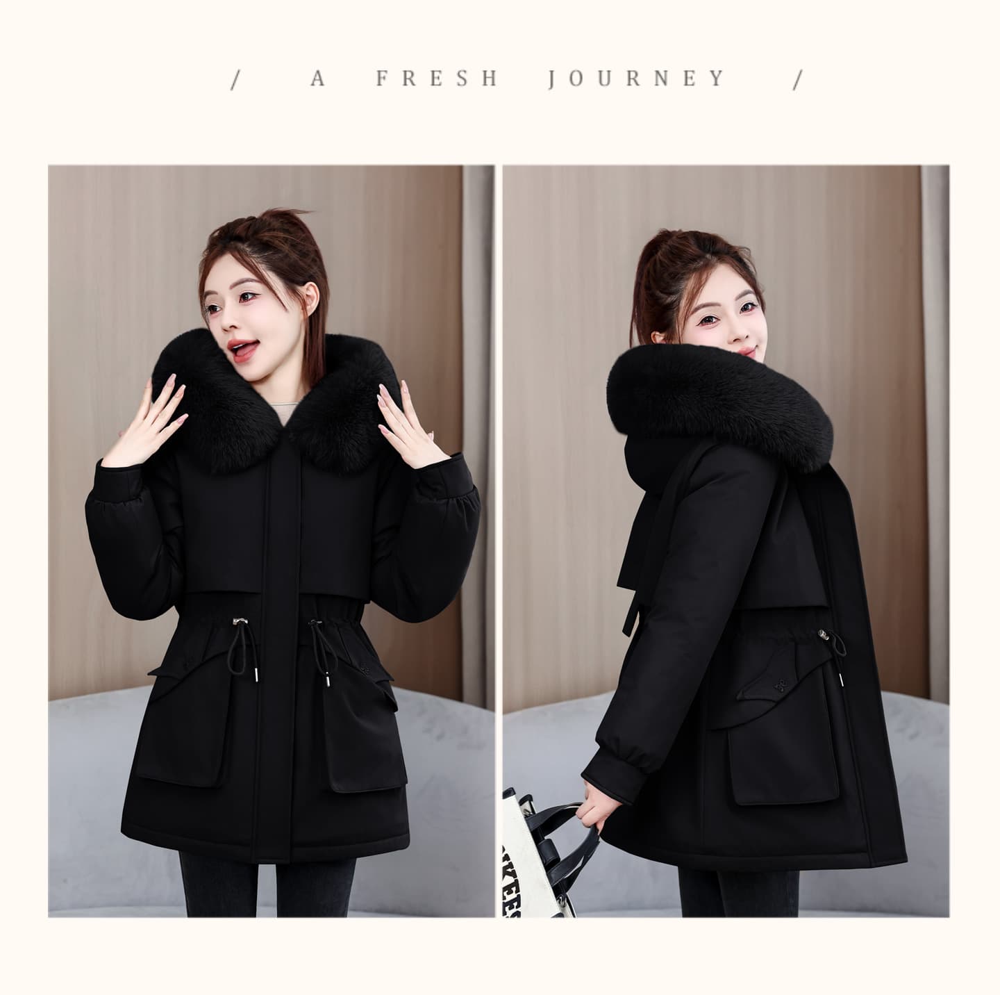 실사 빅 사이즈 여성 의류 털이 있고 두꺼운 허리 수축 아래 면화 의류 여성 의류 Parker 서비스 면 옷 목화 진딧물 큰 모피 칼라 재킷 상세 이미지 22