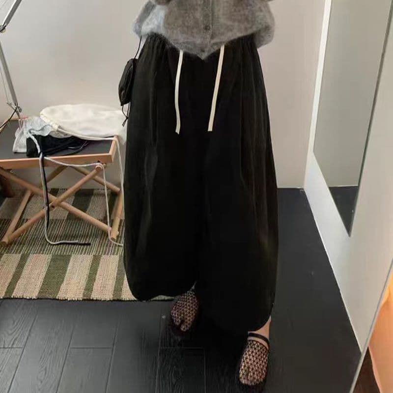 가을 겨울철 새로운 여덟 9 포인트 대 와이드 레그 팬츠 루즈핏 슬림해 보이는 다용도 표지 고기 출퇴근 품격 허리밴드 바지 한 이미지 4