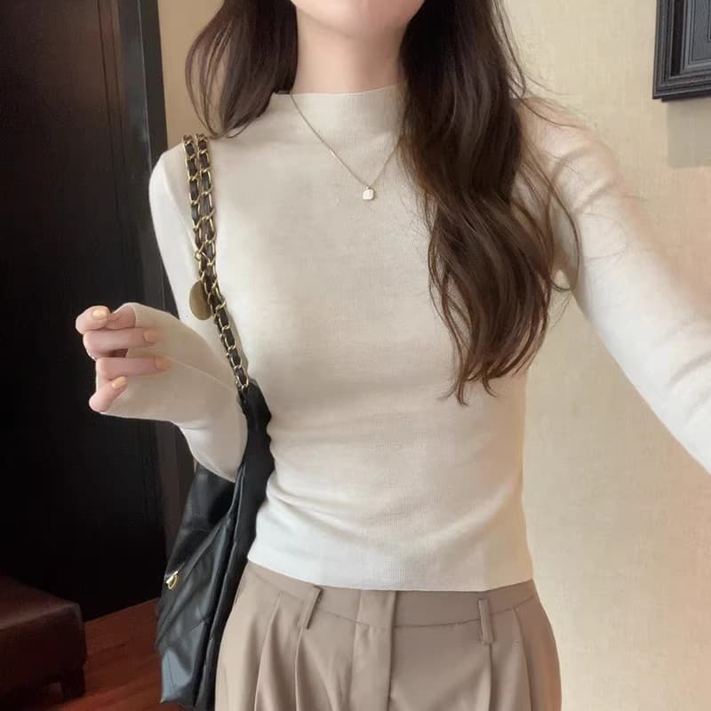 세련된 연령 감소 편안함 반하이넥 뽕나무 누에 실크 대양 털 인사이드 가져 가라. 여성 가을 새로운 몸매 가꾸기 슬림해 보이는 긴팔 기본 셔츠