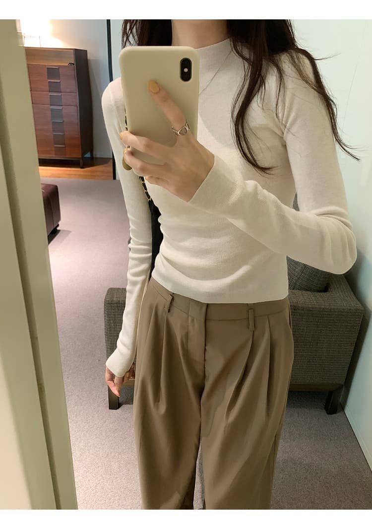 세련된 연령 감소 편안함 반하이넥 뽕나무 누에 실크 대양 털 인사이드 가져 가라. 여성 가을 새로운 몸매 가꾸기 슬림해 보이는 긴팔 기본 셔츠 상세 이미지 2