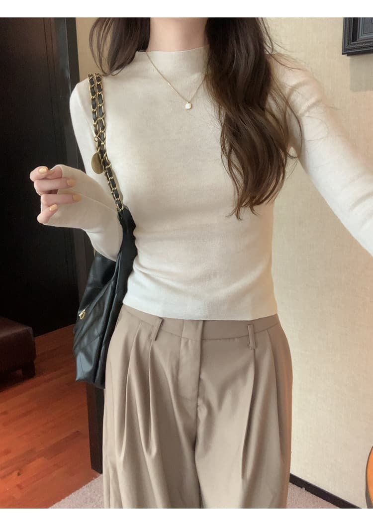 세련된 연령 감소 편안함 반하이넥 뽕나무 누에 실크 대양 털 인사이드 가져 가라. 여성 가을 새로운 몸매 가꾸기 슬림해 보이는 긴팔 기본 셔츠 상세 이미지 4