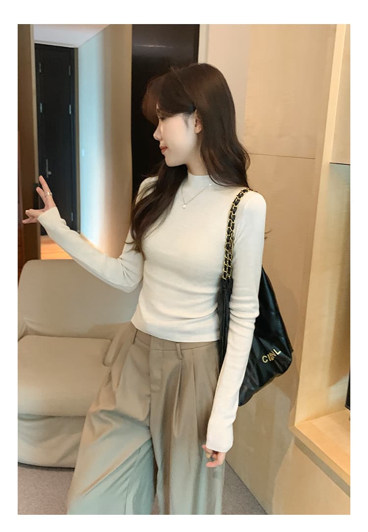 세련된 연령 감소 편안함 반하이넥 뽕나무 누에 실크 대양 털 인사이드 가져 가라. 여성 가을 새로운 몸매 가꾸기 슬림해 보이는 긴팔 기본 셔츠 상세 이미지 5