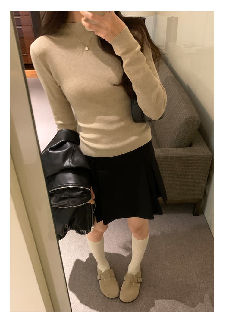 세련된 연령 감소 편안함 반하이넥 뽕나무 누에 실크 대양 털 인사이드 가져 가라. 여성 가을 새로운 몸매 가꾸기 슬림해 보이는 긴팔 기본 셔츠 상세 이미지 9